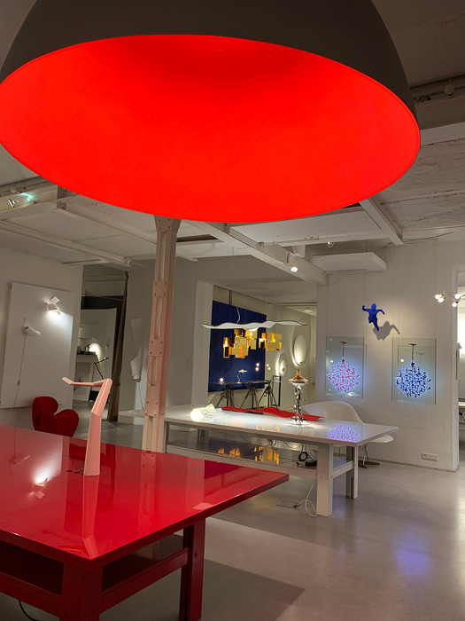 Dome and other Ingo Maurer lighting designs in showroom