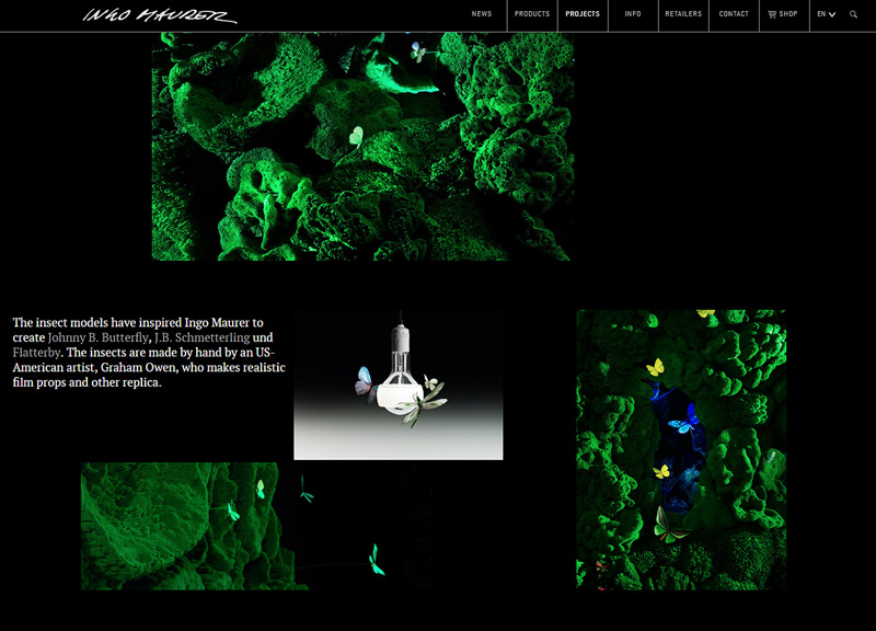 Ingo Maurer website page mentioning Graham Owen artist insect maker
