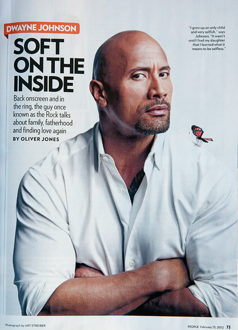 Monarch butterfly replica on The Rcok - Dwayne Johnson - People magazine - photo by Art Streiber