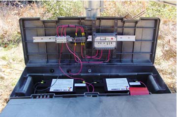 Batteries, terminal block, fusing and charge controller