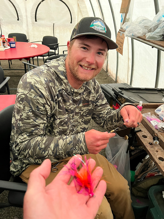 Guide Matt Moffatt tying hot flies for Salmon