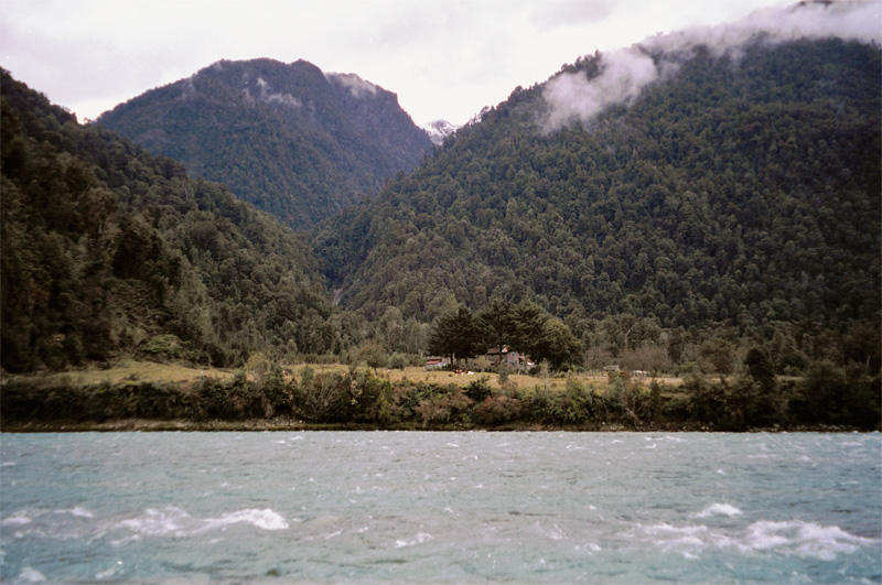 Rio Puelo flows with amazingly blue and emerald colored water