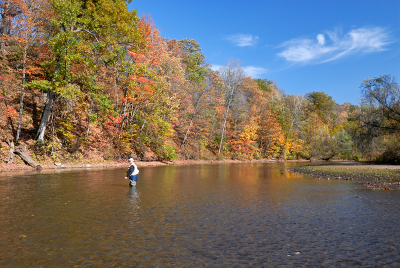 My friend Brent, enjoying a fine fall day, while fly fishing for brown trout