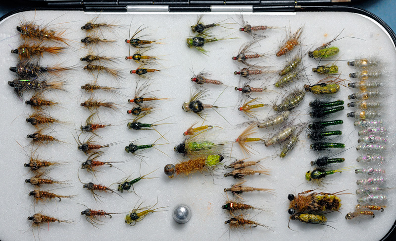 Fly box full of generic nymphs