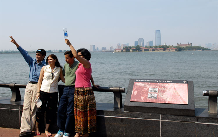 A family of tourists having fun