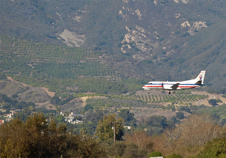 American Eagle approaching for landing at Santa Barbara airport
