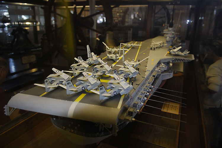 Model aircraft carrier inside the Star of India museum