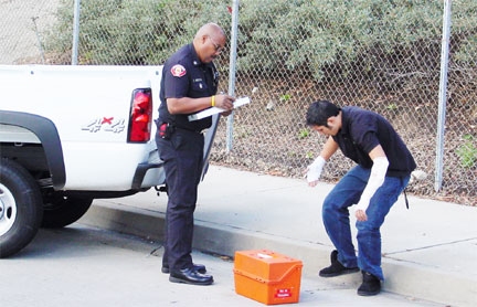 being bandaged on scene