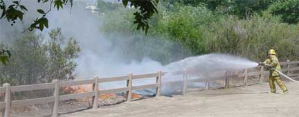 Fireman works the flames