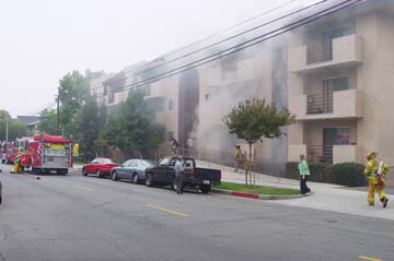 smoke billowing from the building
