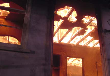 The ceiling is covered in flames