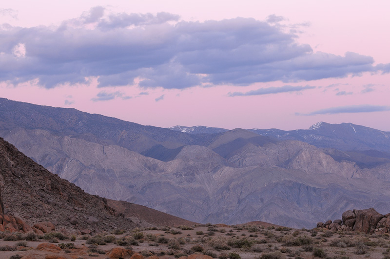 White mountains at sunset with pastel sky