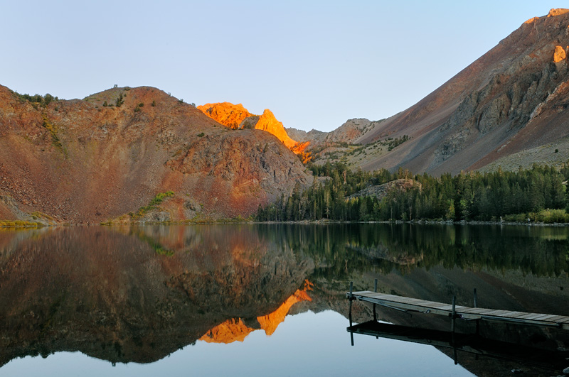 First light at dawn with alpen glow on sierra mountain tops