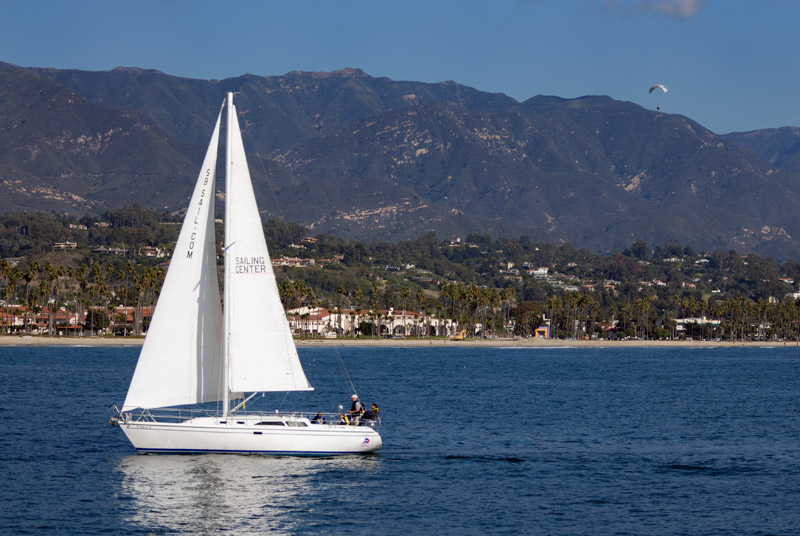 Sailboat and Parasail in Santa Barbara sea breeze