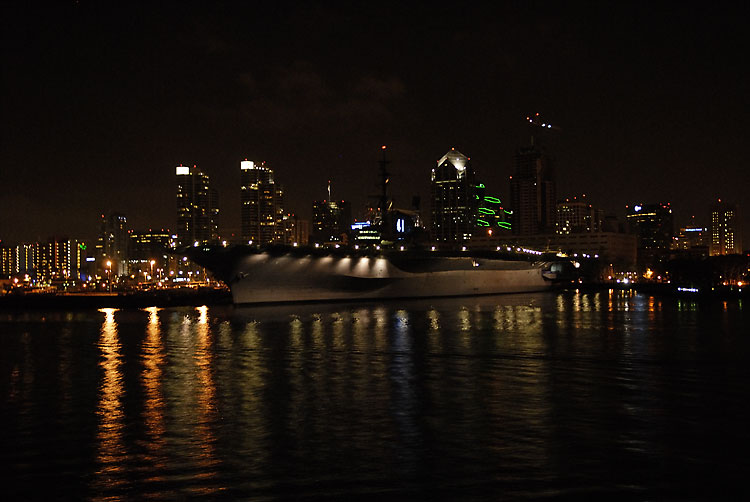 Aircraft carrier at night